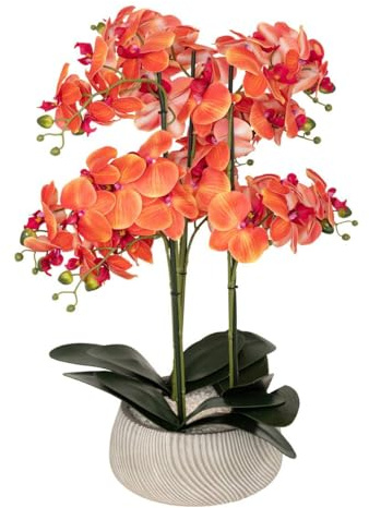 ATMOSPHERA CREATEUR D'INTERIEUR - Orchidea artificiale in vaso sanae in cemento arancione h65cm