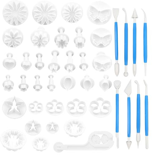 LHOEST 42 Stück Fondant Ausstecher Schneeflocke für Weihnachten, Fondant Rose Blume Formen Set mit Zubehör, Ausstechformen Modellierwerkzeug Fondant für DIY Essbare Blüten Backen Torten Deko