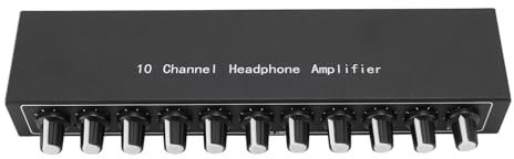 Annadue Amplificatore per Cuffie a 10 Canali, Splitter per Cuffie Portatile in Metallo Equalizzatore Integrato, Distributore Stereo Portatile Amplificatore per Cuffie per Mixer da Studio