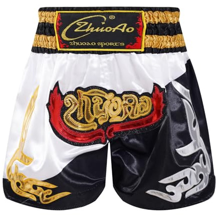 Oyolan Barn pojke Muay Thai boxning MMA sparkar boxning kampsport korta byxor träning 5–16 år, Vit och svart, 13-14 år