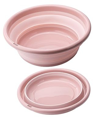 Vaguelly Portable Folding Wash Basin and Collapsible Bucket Mini Silicone Basin for Home Use, Hanging Design, Nordic Pink, Space-saving Washbasin for Camping, Washing Clothes, and Food Prep