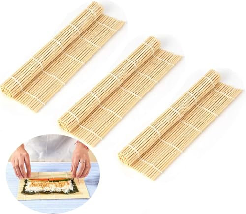 Kouclaa Premium Sushi Mat,4 PCS Made of Premium Bamboo with Nice Finishing,for Mixing Rice Vinegar Seasoning into The Sushi Rice Quality Smooth Helper for Sushi
