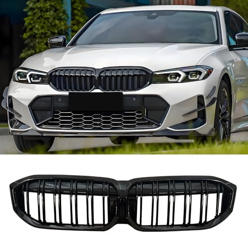 Hengjiayao G20 Kühlergrill für BMW 3er G20 G21 Schwarze Nieren kamera G20 G21 LCI Sport Grill G21 Vorne Nieren Doppelsteg Grill 2022-2024 Glanz Schwarze (For 3er G20 2022-2024 LCI)
