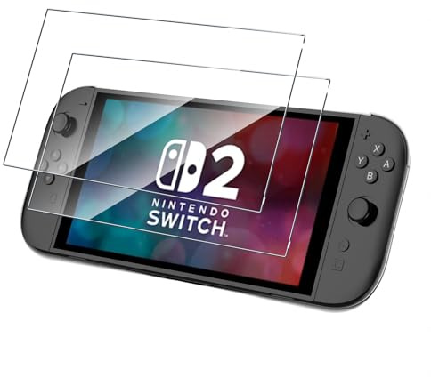Aiziki 2 st skärmskydd för Nintendo Switch 2, 0,33 mm, ultraklart, anti-fingeravtryck, bubbelfri, ultrastående, transparent HD