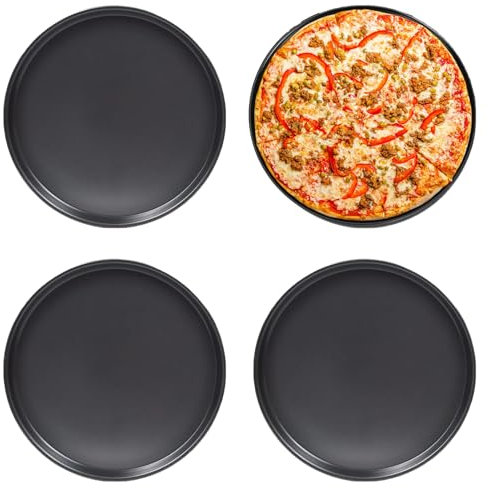 ORFCP Teglie per Pizza da Forno, Teglia per Pizza, Teglia Forno Set di 4, Altezza 1.5 cm, Diametro 29 cm