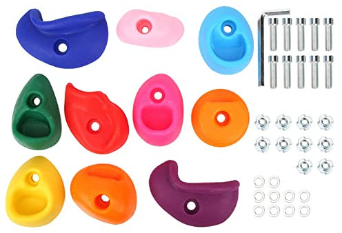 Jwthee 10pcs Rock Climbing Holds, Multicolored Climbing Children Hand Feet Holds Plastic Climbing Wall Grips for Indoor Outdoor (Medium size 10 packs)
