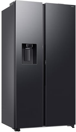 Samsung RS80F64KEFEF Side-by-Side Kühl-Gefrierkombination, AI Kühlschrank mit Gefrierfach, 178,4 cm, 640 l, Eis-/Wasserspender mit Festwasseranschluss, AI Voice Control & Energy Mode, Black Steel