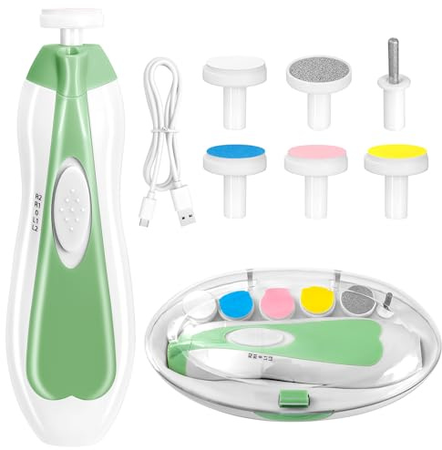 Qunlions life Baby Nail Trimmer Electric, 6 in 1 Rechargeable Baby Nail Clippers Manicure Set Grooming Kit for Toddler Infant or Adults (Green)