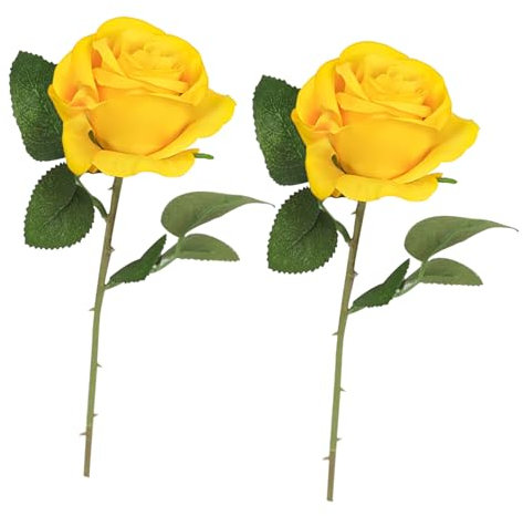 2 Pcs Artificial Roses, Yellow Roses, Artificial Plant, Desktop Ornament, for Wedding Home Party Office Decor, Table Centerpieces, DIY Floral Arrangements