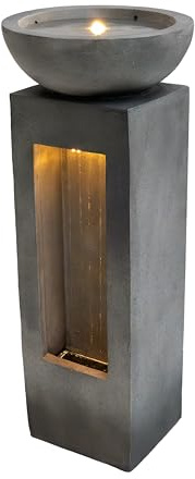 Fuente de Agua Exterior Eléctrica de Cemento con Luz LED, Cascada Decorativa para Jardín, Terraza y Patio, Bomba Silenciosa, Efecto Piedra, 105 cm – Serenity Falls