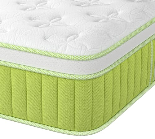 Kingsize Mattress 5ft 27cm Memory Foam & Pocketed Spring Hybrid Mattress Medium Firm 7-Zone 9-Layer Breathable Kingsize Bed Mattress with 650lbs Weight Capacity for Back Pain Relief 150x200cm(Green)
