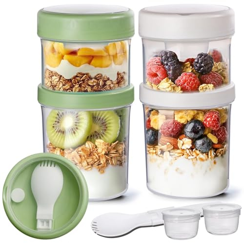 Bol Muesli à Emporter,Gobelet à Céréales Double Couche avec Cuillère et Récipient à Sauce,Coupe de Yaourt Portable Sans BPA pour Overnight Oats,Fruits,Flocons d’Avoine,Snack,Bureau,Voyage(560ml+360ml)