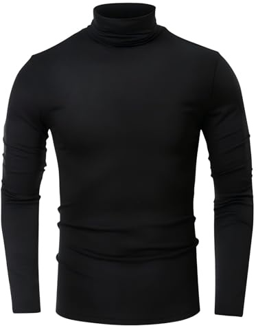 Mayoii Camisas térmicas para Hombre, Cuello Alto, Casual, Manga Larga, Cuello Redondo, Jersey de Punto, Camiseta Interior (FR/ES, Alpha, L, Regular, Color Negro)