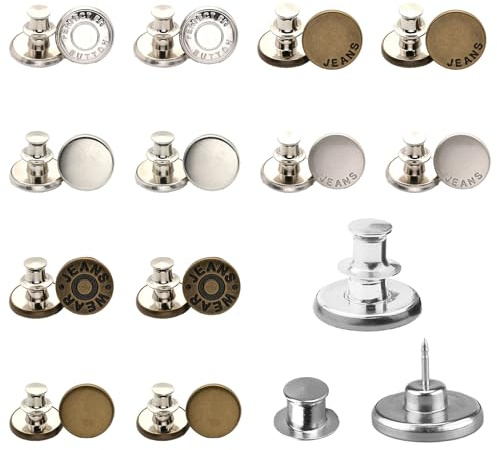 JoyEcho 12PCS Bouton Jean Clipsable,Boutons Pression en Métal de 4 Styles pour Sacs à Dos de Chemise en Cuir Serrer la Taille DIY Réparation & Ajustement de Pantalon