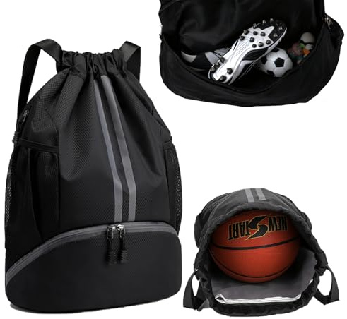 Maxmoc Football Boot Bag, Waterproof Drawstring Backpack, PE Kit Bag with Shoe Compartment & Wet Dry Separation, Sports Backpack for Kids, Adults, Men & Women