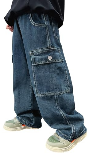 Happy Cherry - Baggy Jeans Garçons Pantalons Large en Denim Garçon Y2K Streetwear Pantalon Enfants Adolescent Hip Hop Streetwear Décontracté pour Été Printemps Automne Hiver - 110-164