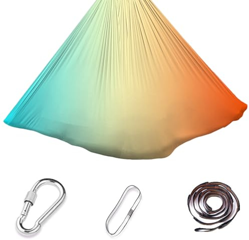 Aerial Yoga Hängematte Set, 200 Kg Max. Tragfähigkeit Mit Beschläge(Orange Farbverlauf,150x280CM)
