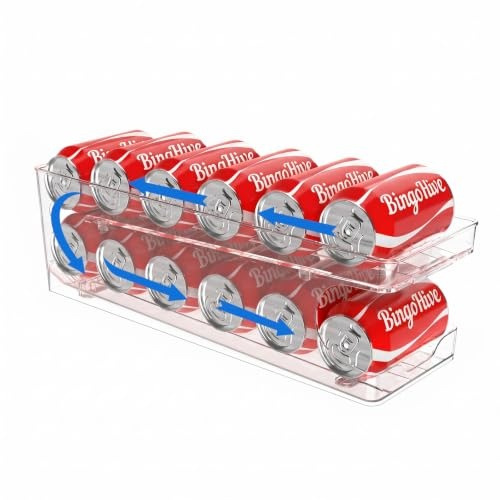 BingoHive FIFO Rolling Soda Fridge Can Dispenser Fridge, Holds 12 Cans Beer | Pop Can Organiser for Drink Beer Seltzer Soda Can Storage Organiser for Fridge 330ML 355ML Can Holder Storage Pantry