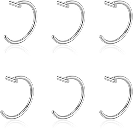 Fiyooau 6 Pcs Fake Lip Piercing Stainless Steel Lip Cuff Ring Fake Snake Bites Jewelry Faux Nose Ring Clip on Ear Cuff Cartilage Earring Non Piercing Body Jewelry for Women Men