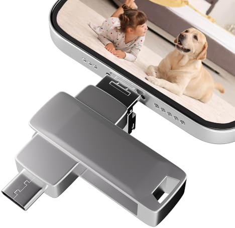 512 GB USB-minne för iPhone, 4-i-1 Pendrive, externt minne för nedladdning av foton, USB Stick 3.0 USB-C-pennenhet, minnessticka kompatibel med iPhone/iPad/Android/PC, säkerhetskopiering med bara