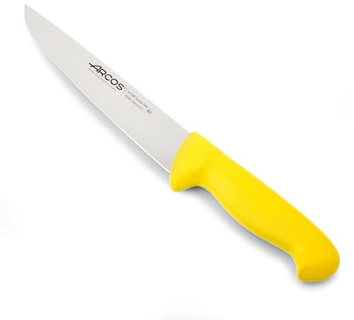 Arcos Serie 2900 - Coltello Scannare Coltello Macellaio Coltello Bistecca - Lama Acciaio Inossidabile Nitrum 200 mm - Manico Polipropilene Colore Giallo