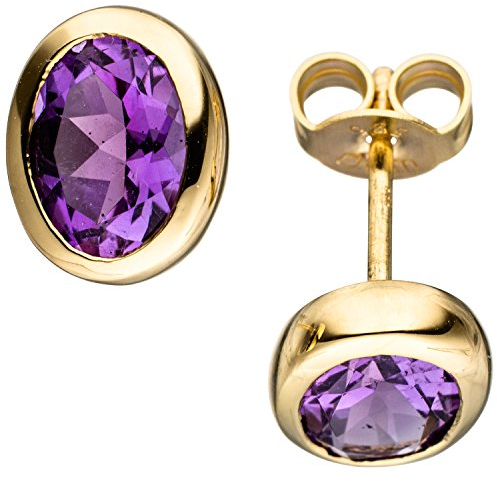 Jobo Damen-Ohrstecker aus 14 Karat 585 Gold mit Amethyst Oval