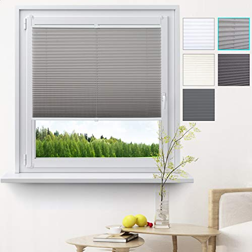 WOLTU Plissee Klemmfix ohne Bohren 105x130cm (BxH) Grau Faltrollo Plisseerollo mit Klemmträger Lichtdurchlässig, Jalousie Sichtschutz und Sonnenschutz Easyfix Rollo für Fenster & Tür