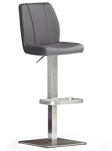 Robas Lund Barhocker Grau mit Lehne Barstuhl drehbar 180 Grad, Hocker höhenverstellbar, PU NA.OMI, 51 x 42 x 112 cm