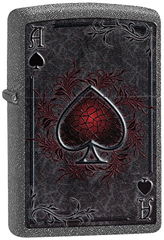 Zippo Windproof Lighter - Model Ace of Spades - Iron Stone Finish with Colour Image - Refillable - Reusable - Windproof Design - Gift Box - Metal - Made in USA