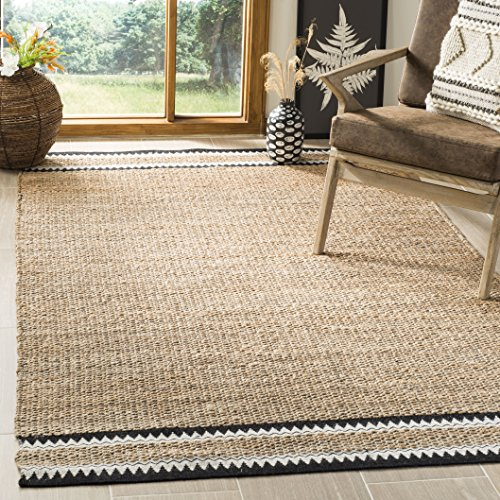 SAFAVIEH Natural Fiber Collection Accent Rug - 4' x 6', Natural & Black, Handmade Farmhouse Boho Coastal Rustic Jute, Ideal for High Traffic Areas in Entryway, Living Room, Bedroom (NF874B)