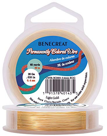 BENECREAT 26Gauge(0.4mm) Tarnish Resistant Light Gold Wire Jewellery Making Copper Wire, 60M/66Yard