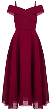 iiniim Robe Cérémonie Soirée Cocktail Enfant Fille Robe Épaules Denudee sans Manches Demoiselles d'honneur Princesse Robes Mousseline De Soie 4-16 Ans Bordeaux 11-12 Ans
