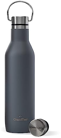 GrandTies Edelstahl-Wasserflasche mit 2 Deckeln | schlanke, vakuumisolierte Getränkehalter-Flasche | wiederverwendbar, auslaufsicher, BPA-frei, hält kalte Wasserflasche für Schule, Fitnessstudio,