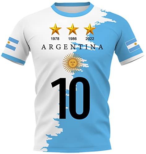 YuanDiann 2022 fotbollsmästerskap Argentina vinner minnas t-shirts 3-stjärniga flaggtryck kortärmad rund hals fotbollströja fantröja för män och kvinnor