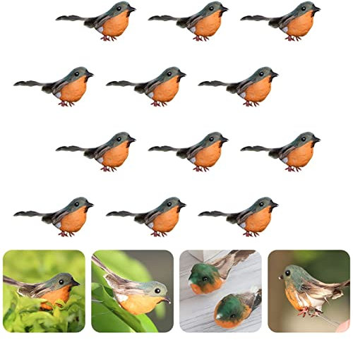 Jasmeko Artificial Robin Bird Clip on Bird - Red Cardinal, Christmas Tree Decor Ornament, Birds Crafts Sets for Tree Home Garden Outdoor Party Decorations (A1-12Pcs-Robin)