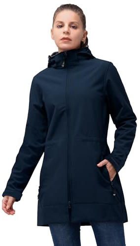 33,000ft Women’s Lightweight Softshell Jacket with Hood Waterproof Ladies Functional Jacket Fleece Lined Windbreaker Breathable Raincoat Active Hooded Long Coats for Cycling Hiking Outdoor
