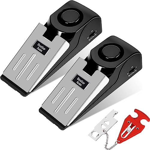 2 Pcs Butée de Porte avec Alarme 1 Pcs Serrure de Porte Portable, 120 dB Cale Porte Alarme, Serrure Portable Verrou, 3 Sensibilités Butée de Portes, Arrêts Caoutchouc Antidérapant avec Alarme