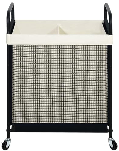 STO STO Laundry Hamper 2 Section, 100L Rolling Laundry Sorter Cart with Removable and Washable Liner Bag, Clothes Hamper with Wheels and Metal Handle for Laundry Room and Bedroom