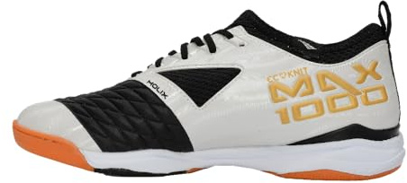 PENALTY Futsal Cleats Schuhe MAX 1000 Ecoknit – Erwachsene | bequem und ökologisch | Bodenhaftung, Weiß, Gold, Schwarz, 44 EU