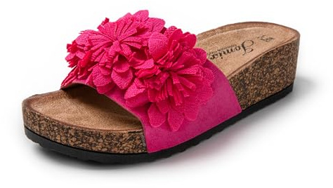 JOMIX Chanclas Mujer Verano con Cuña Sandalias Mujer con Flores Chanclas Mujer Playa Sandalias Mujer Comodas Chanclas Corcho Mujer Piscina Mar, Fucsia, 36 EU