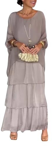 shownicer Donna Abito Lungo Boho Abito Ampio Casual Moda Manica Lunga Abiti Lunghi Vestito Estivo Taglie Forti Eleganti Vestiti Maxi Abito A Grigio L