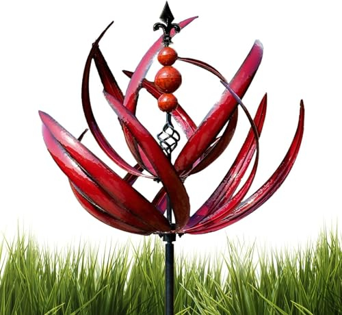 Molinillo de viento metálico Lotus, Windlotus, Windlotus, Windspinner, carillón de viento macizo para el jardín, resistente a la intemperie y estable, molinillo de viento para exterior, altura de 90