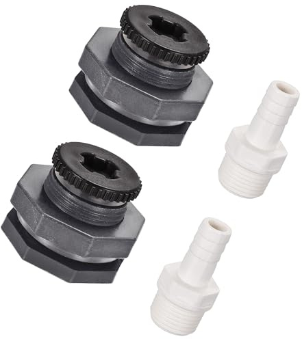 MACHSWON PVC skotttank adapter G1/2 tråd med plugg och 16 mm OD taggrörmontering för regntunnor vattentank akvarier dammar 2 set