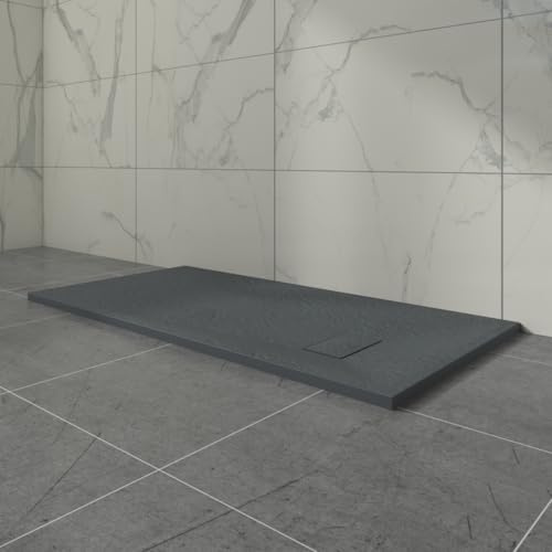 Aquariss SMC Slate Effect Shower Enclosure Tray 1300x700mm Rectangular Wetroom Shower Base Anthracite