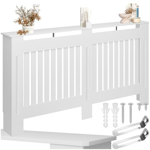 tectake® Cubre Radiador con Diseño de Lamas, Cubierta para Calefacción, Revestimiento para Radiadores, con Repisa Decorativa, Protección contra Calor, Fácil Limpieza, Escandinavo - 152,5 x 19 x 82 cm