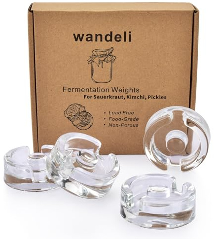 hoziel 4 Pack Fermentation Glass Weights for Fermenting, Canning, Pickling with Easy-Grip Handle for Wide-Mouth Mason Jars,Groove to Remove Excess Brine