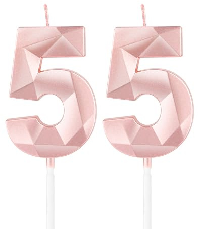 Rose Gold 55th Birthday Candles,3D Number 55 Candle for Cake,Women 55th Birthday Decorations,Rose Gold 55 Candle Cake Topper for Girls Women Her Him Birthday Party Wedding Decorations