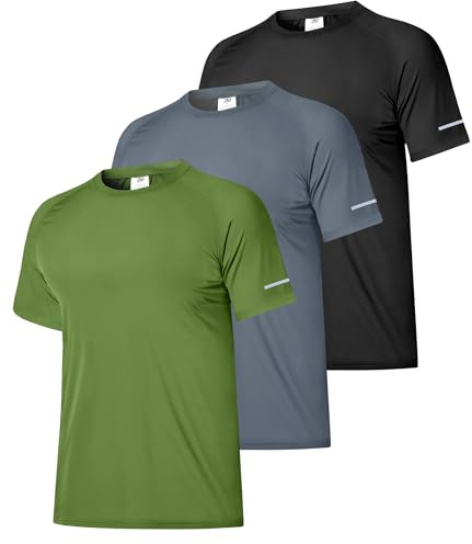 Boyzn 3 Pack Men's UPF 50+ Swim Rash Guard, Short Sleeve UV Sun Protection Shirts, Moisture Wicking Breathable Short Sleeve Swimming T-Shirts, Quick Dry Surfing Diving Watersports Rash Vest Top 3P03-S