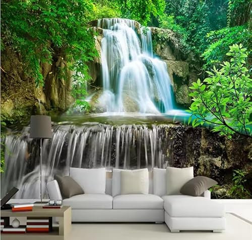 Mural fotográfico para sala de estar, papel tapiz texturizado con pintura de paisaje de cascada verde 3D, 200 x 140 cm