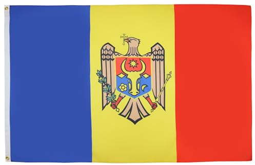 AZ FLAG Lote de 5 banderas de Moldavia – 90 x 60 cm – Bandera moldava 100% poliéster con ojales metálicos integrados